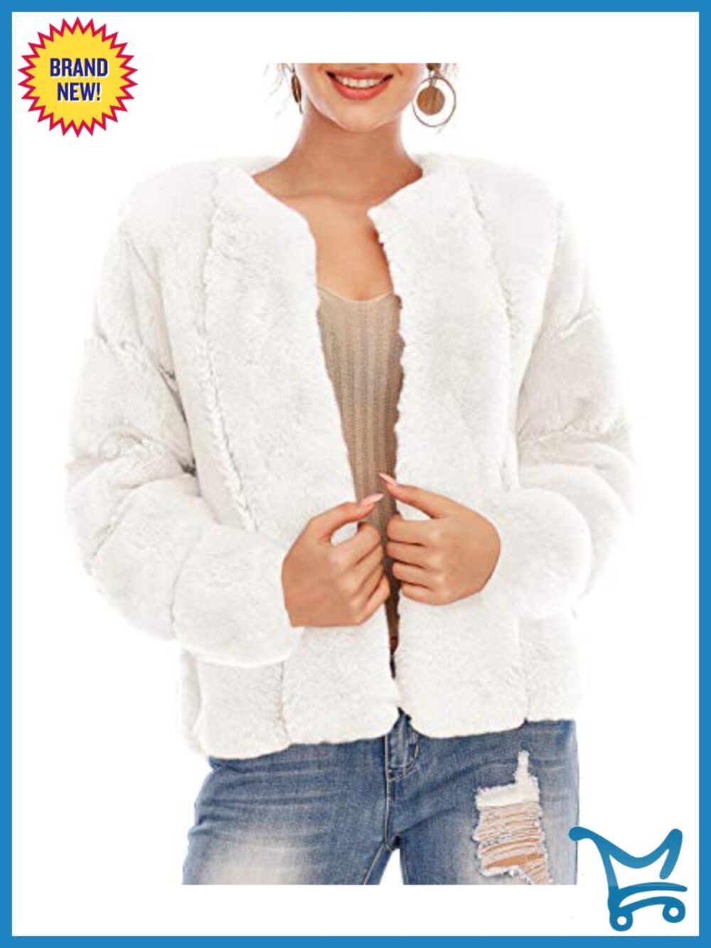 Faux Fur Coat with Long Sleeves, Open Front, Overcoat